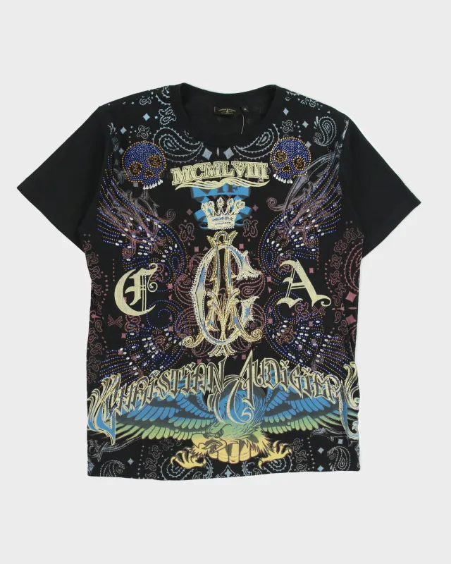 Vintage Christian Audigier Rhinestone Embellished MCMLVIII AOP Made In USA Crewneck T-Shirt - M made by Rokit