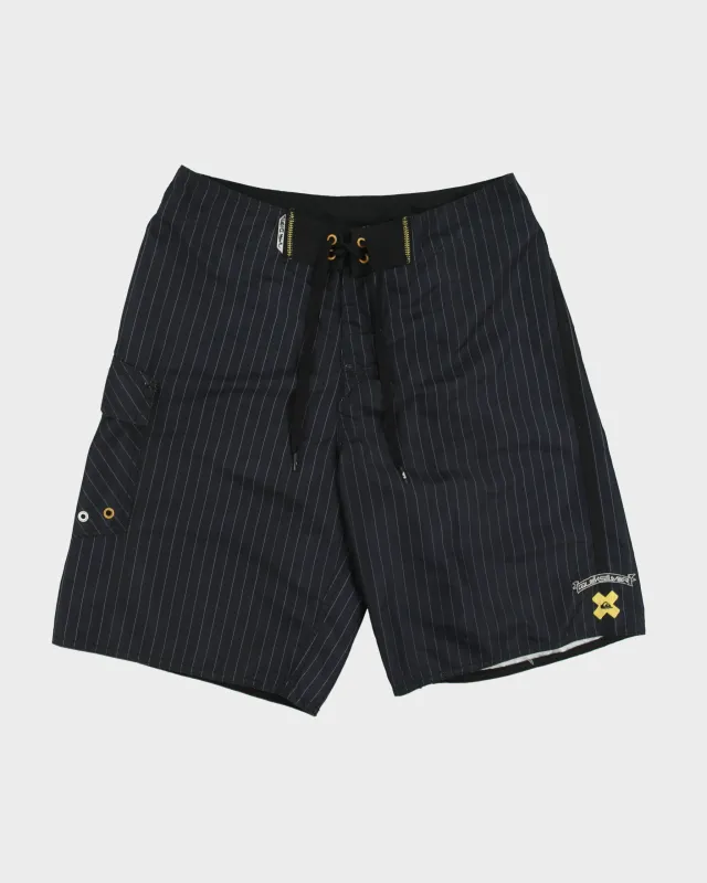 Vintage Y2K 00s Quiksilver Navy Pinstriped Relaxed Fit Shell Board Shorts - W30 made by Rokit