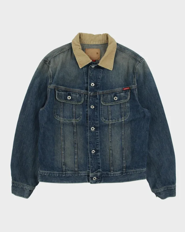 Vintage Y2K 00s Guess Jeans Canvas Collar Distressed Denim Trucker Jacket - M made by Guess