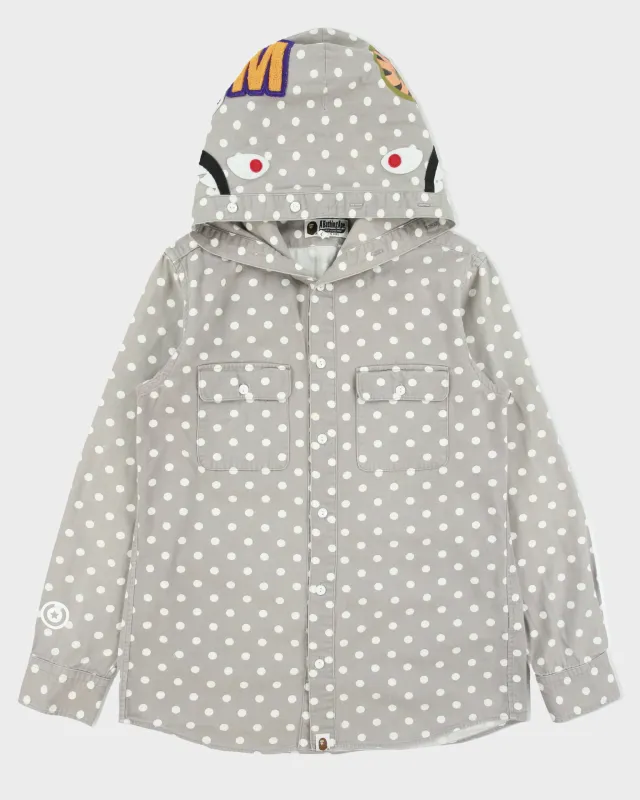 2018 A Bathing Ape Polkadot Shark Long Sleeve Hooded Denim Shirt - L made by Bape