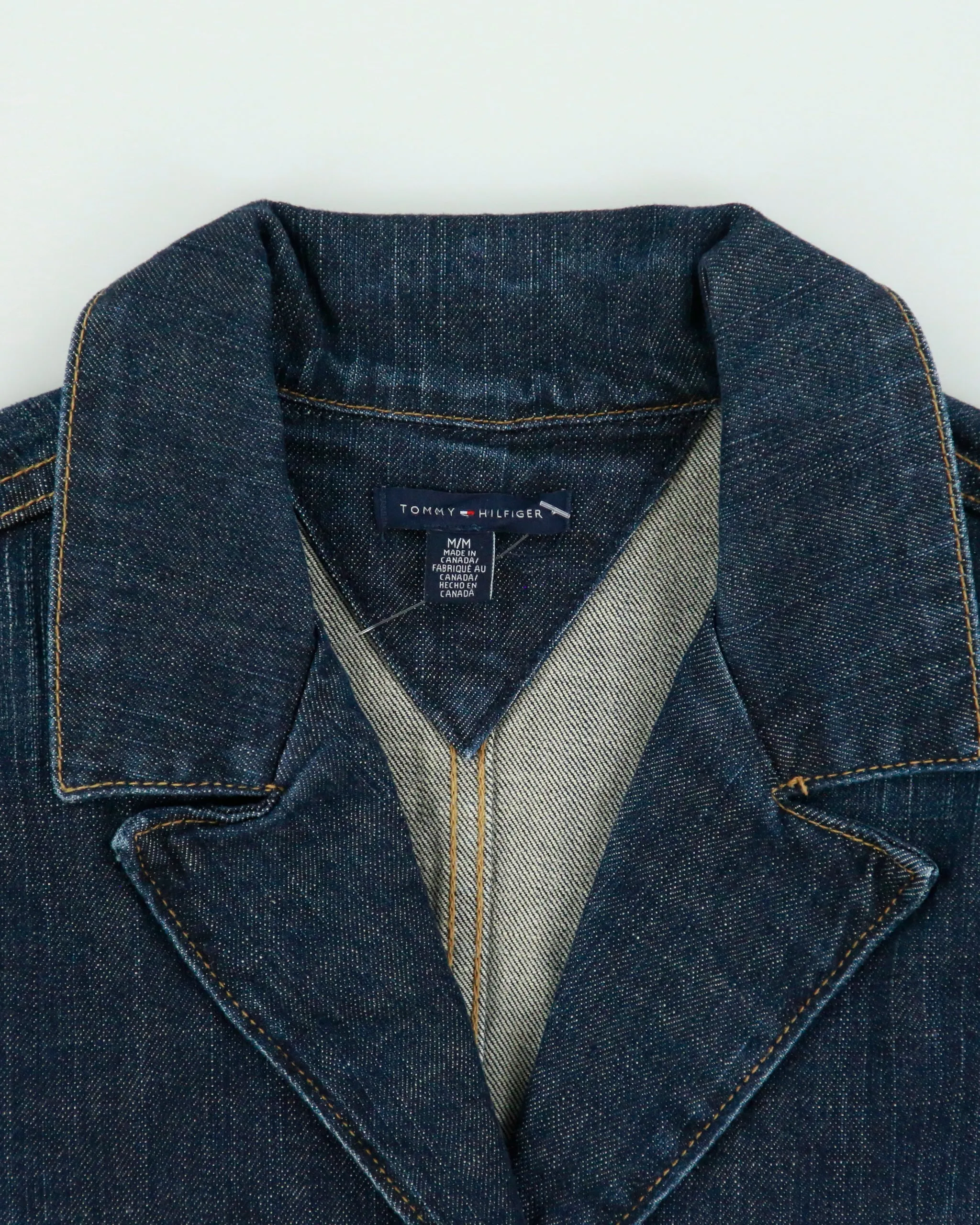 Vintage Y2K 00s Tommy Hilfiger Women's Raw Indigo Denim Made In Canada Blazer Jacket - M sold by Rokit product image thumbnail 5