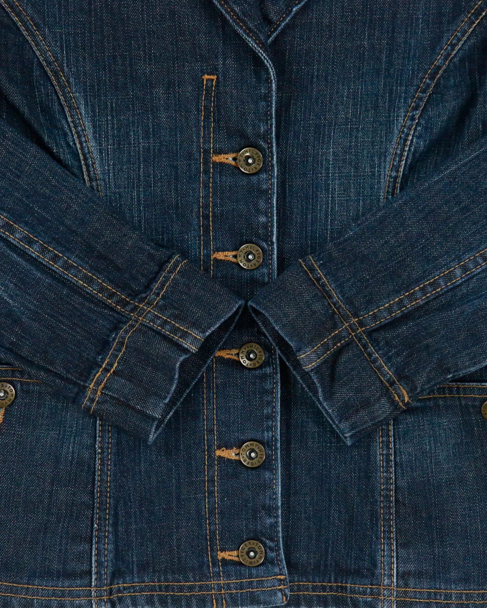 Vintage Y2K 00s Tommy Hilfiger Women's Raw Indigo Denim Made In Canada Blazer Jacket - M sold by Rokit product image thumbnail 4
