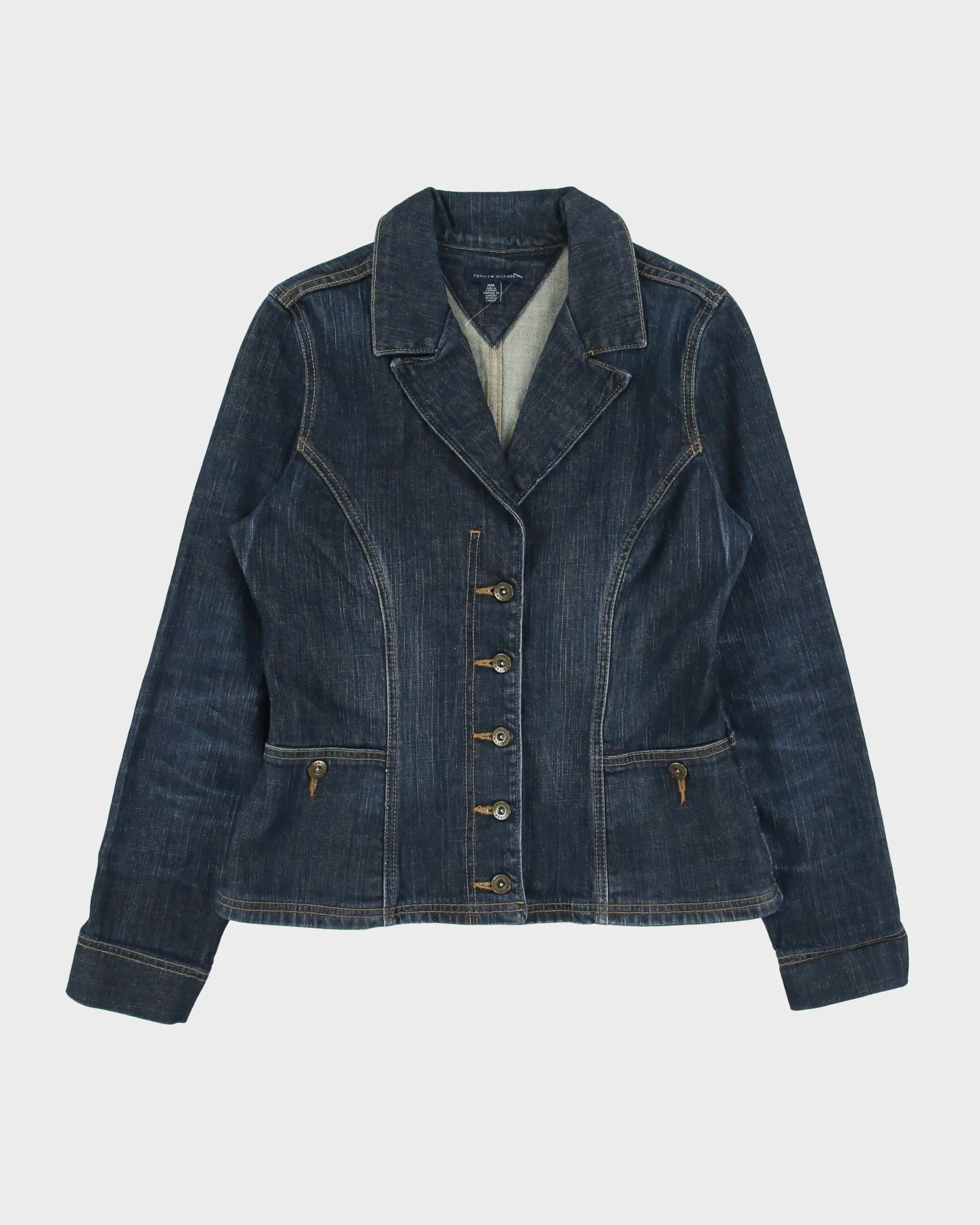 Vintage Y2K 00s Tommy Hilfiger Women's Raw Indigo Denim Made In Canada Blazer Jacket - M sold by Rokit
