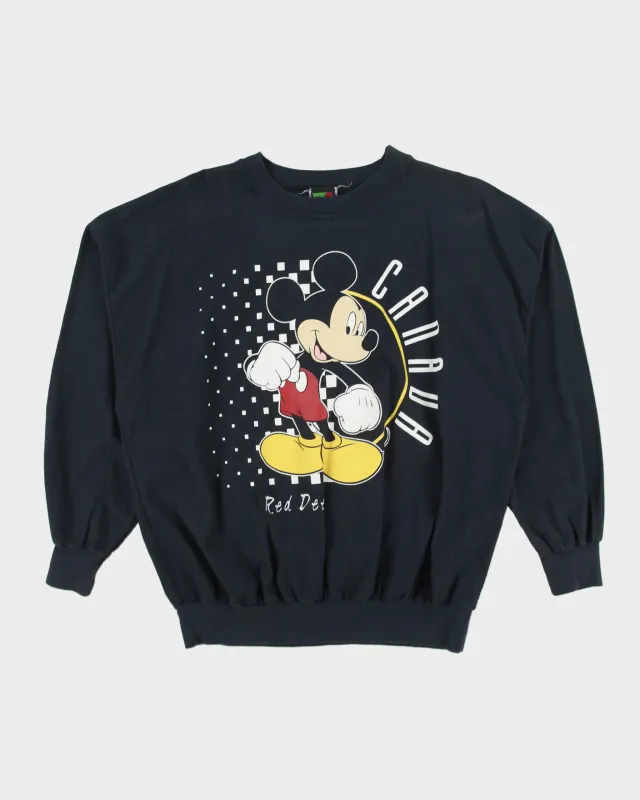 Vintage 1990s Disney Mickey Unlimited Navy Red Deer Canada Waves Made In USA Long Sleeve Crewneck T-Shirt - M made by Disney