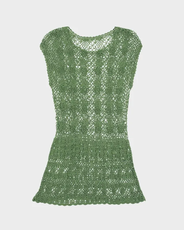 Vintage Y2K 00s Rose Crochet Drop Waist Mini Dress - M made by Rokit