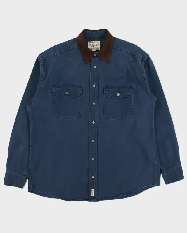 Vintage Y2K 00s Woolrich Navy Brushed Collar Long Sleeve Denim Shirt - L made by Woolrich