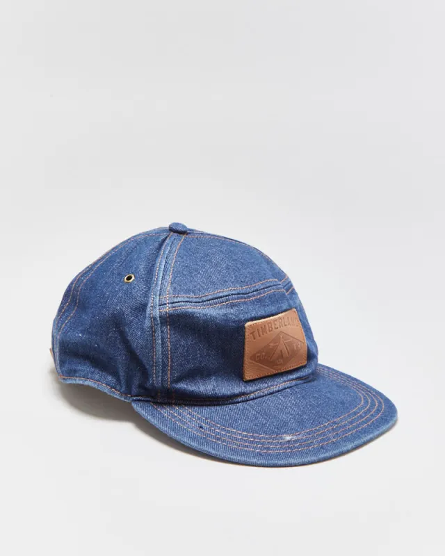 Vintage Timberland Raw Indigo Denim Leather Strap Baseball Panel Cap - OS made by Timberland