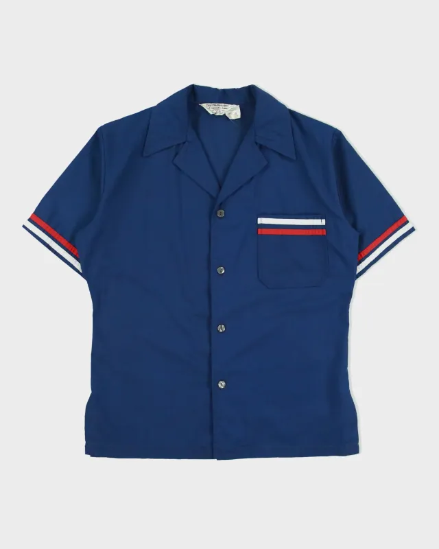 Vintage 1970s Sears Navy Striped Short Sleeve Camp Collar Utility Shirt - L made by Sears