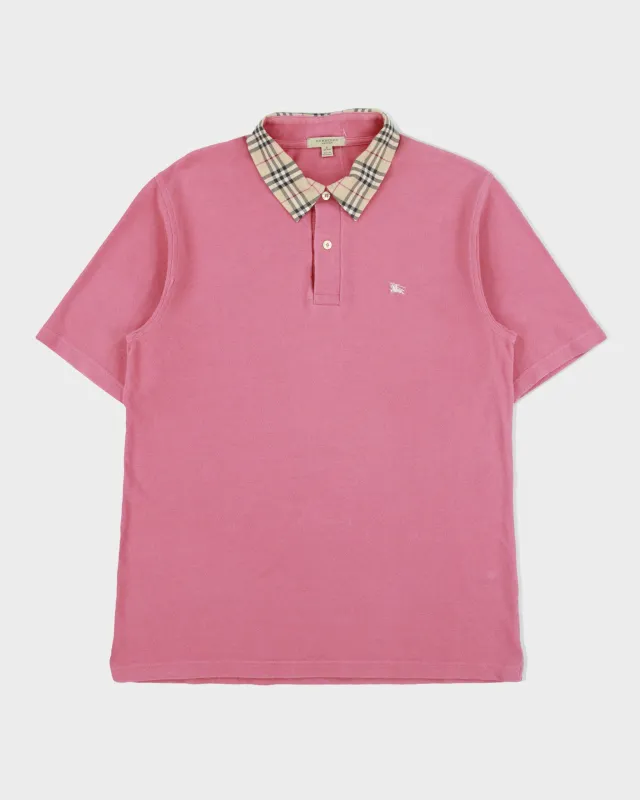 Vintage Y2K 00s Burberry Dark Pink Nova Check Collar Short Sleeve Polo Shirt - S made by Ralph Lauren