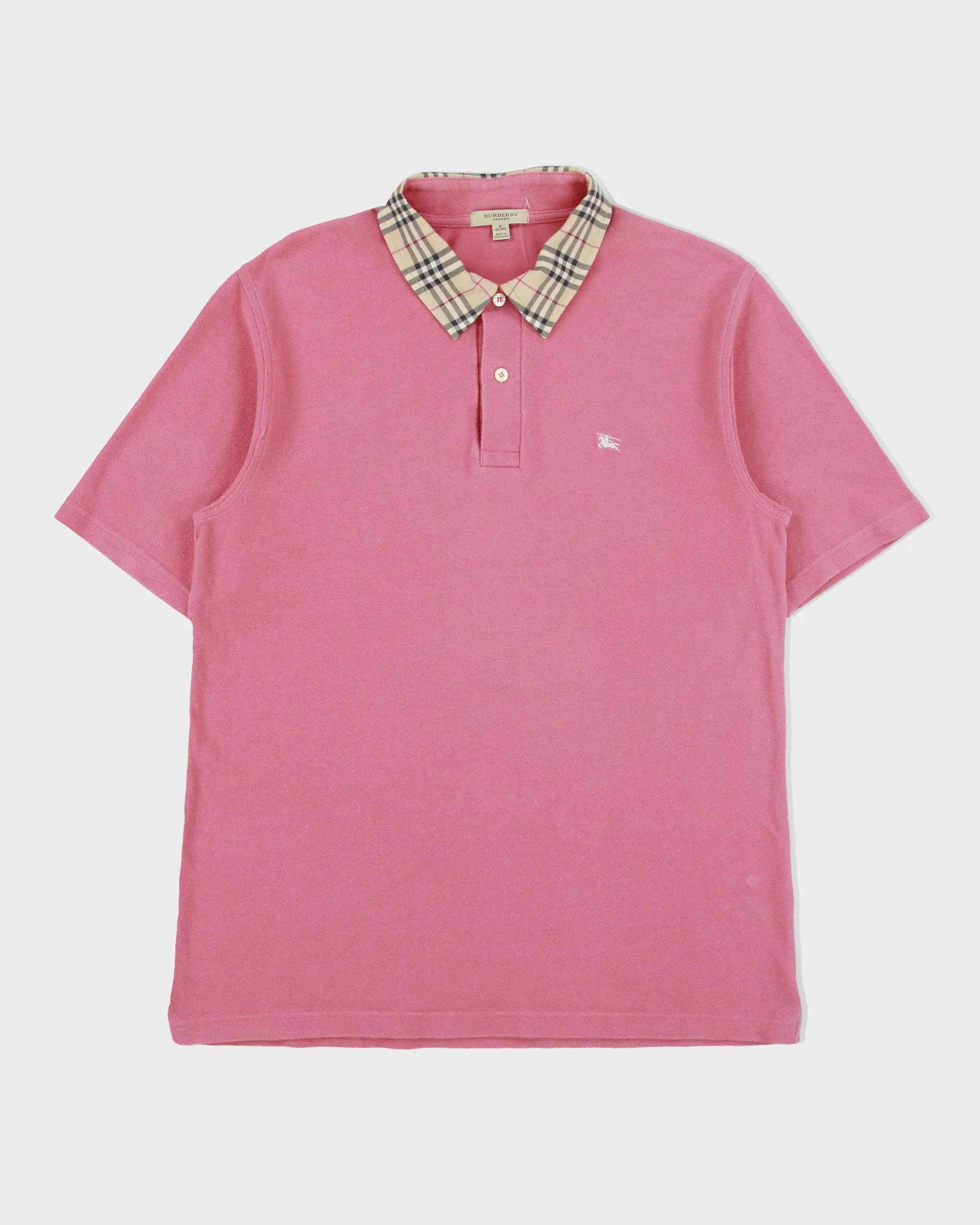 Vintage Y2K 00s Burberry Dark Pink Nova Check Collar Short Sleeve Polo Shirt - S sold by Rokit