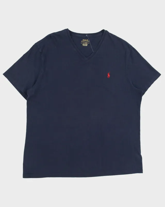 Vintage Polo Ralph Lauren Navy Heavyweight Single Stitch V-Neck T-Shirt - L made by Ralph Lauren