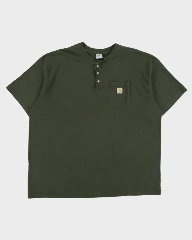 Vintage Carhartt Khaki Heavyweight Crewneck Henley Pocket T-Shirt - XXXL made by Carhartt