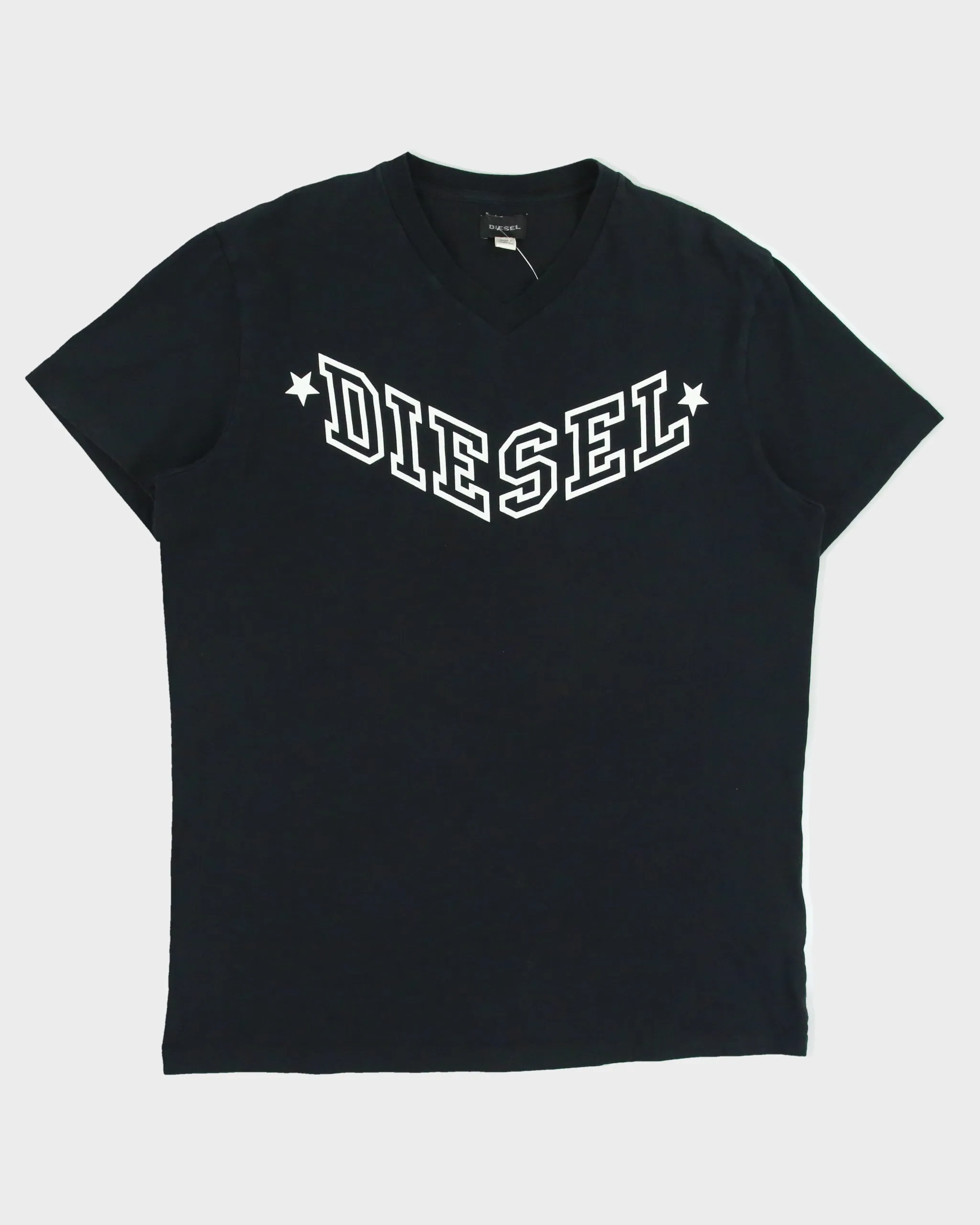 Vintage Diesel Star Spell Out Fitted V-Neck Logo T-Shirt - XL sold by Rokit