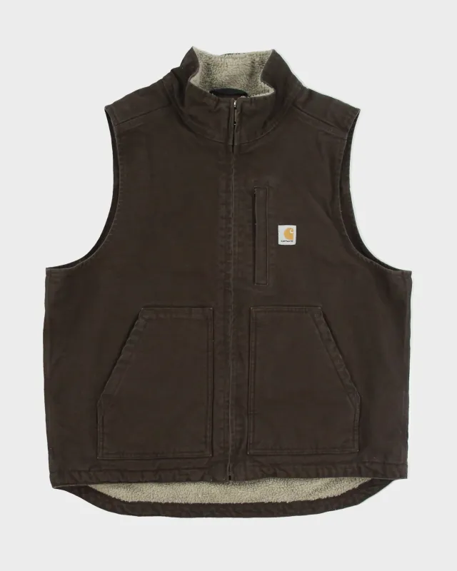 Vintage Carhartt DKB Washed Duck Canvas Sherpa Lined Loose Fit Mock Neck Gilet - L made by Carhartt