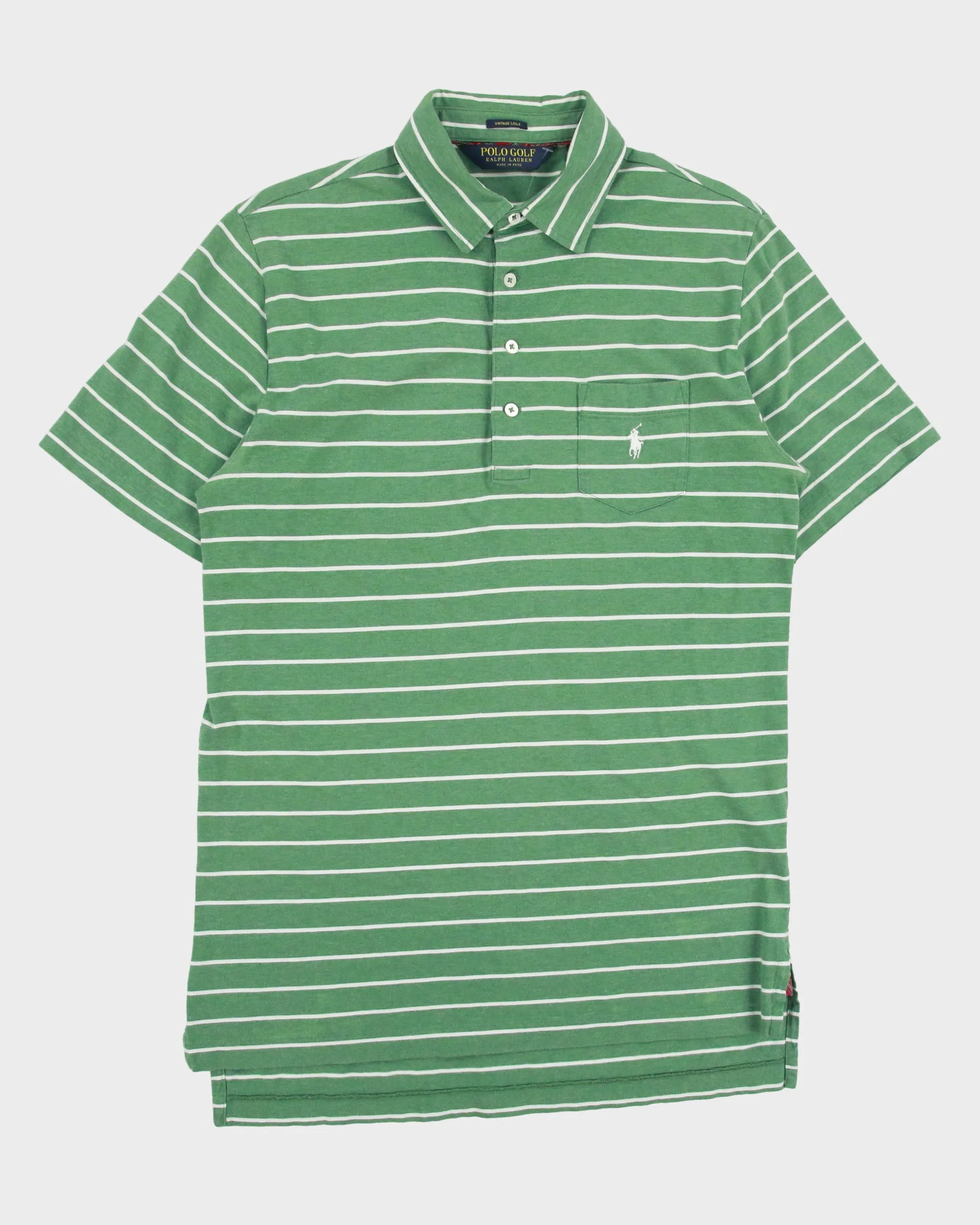 Polo Ralph Lauren Golf Vintage Lisle Striped Short Sleeve Pocket Polo Shirt - S sold by Rokit