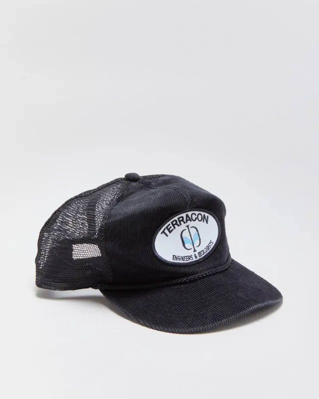 Vintage 1990s Terracon Patch Corduroy Rope Peak Curve Brim Trucker Hat - OS made by Rokit