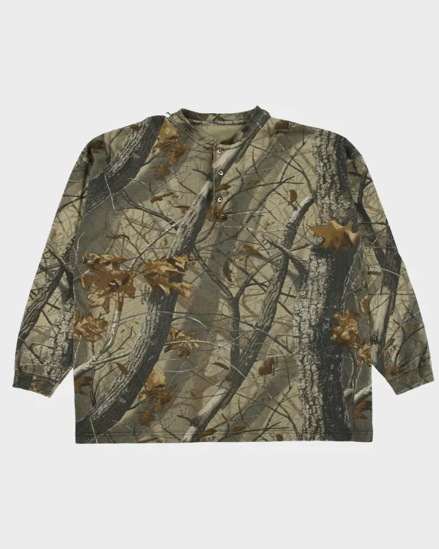 Vintage Y2K 00s Duxbak Heavyweight Real Tree Camo Long Sleeve Crewneck Henley T-Shirt - XXL made by Rokit