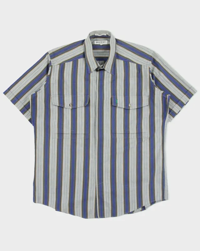 Vintage 1980s Yves Saint Laurent Striped Short Sleeve Flap Pocket Shirt - L made by Yves Saint Laurent