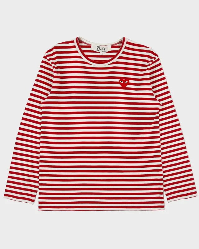 Comme des Garçons PLAY Heavyweight Striped Embroidered Heart Single Stitch Long Sleeve Crewneck T-Shirt - L made by Comme des Garcons