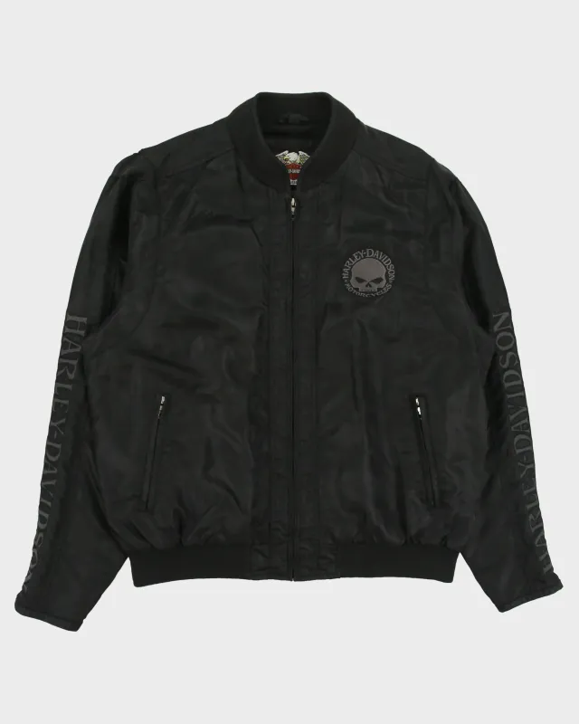 Vintage Y2K 00s Harley Davidson Skull Embroidered Satin Bomber Biker Jacket - XL made by Harley-Davidson
