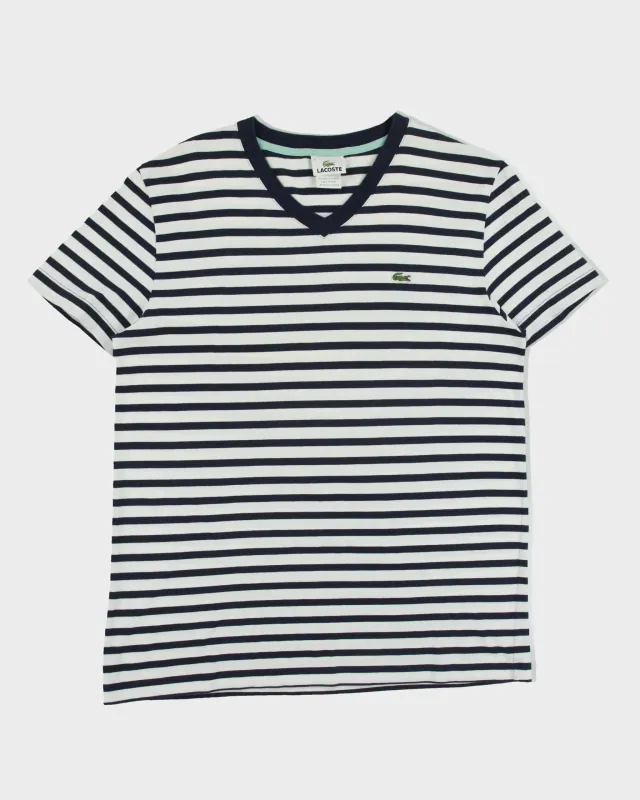 Vintage Y2K 00s Lacoste Striped Croc Pique V-Neck T-Shirt - L made by Lacoste