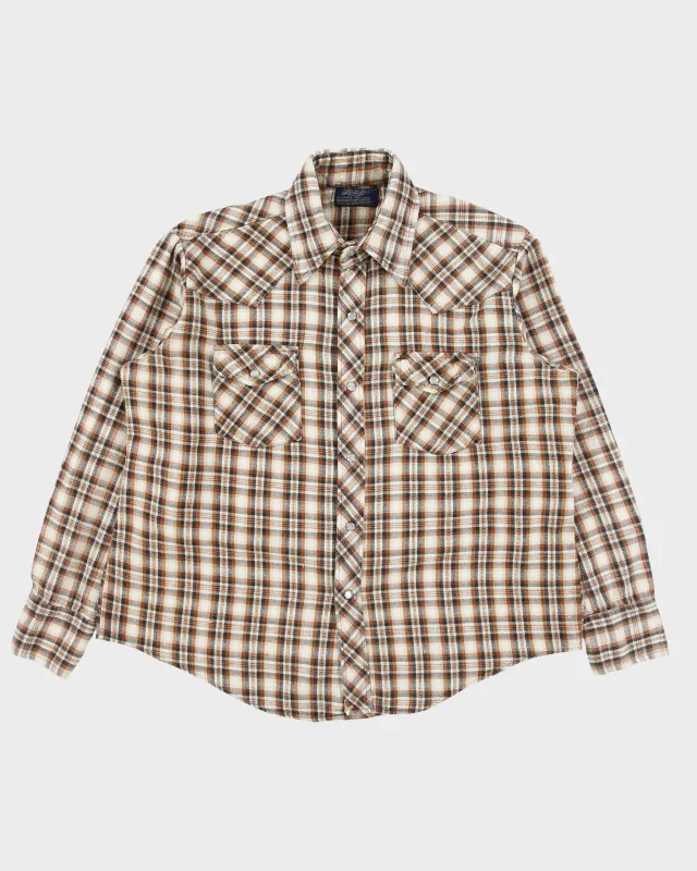 Vintage 1970s Levis Snap Button Long Sleeve Western Plaid Flannel Shirt - L made by Levi's