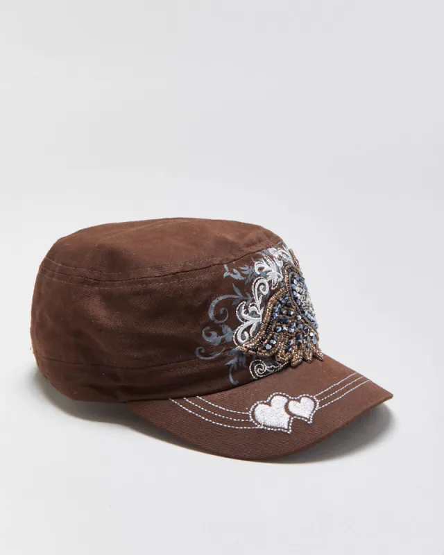 DS Vintage Y2K 00s Live & Ique Bead Embellished Canvas Velcro Army Cap - OS made by Rokit