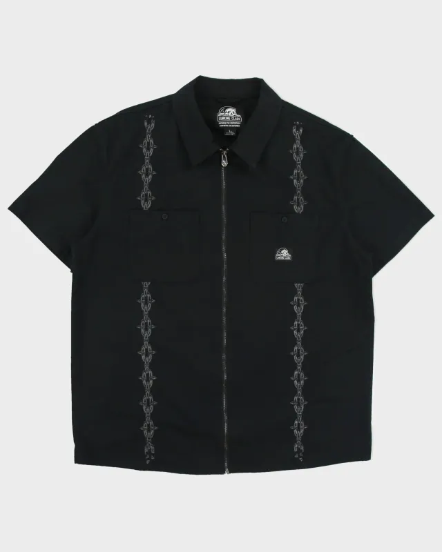 Lurking Class Chain Embroidered Canvas Short Sleeve Zip Utility Shirt - L made by Rokit