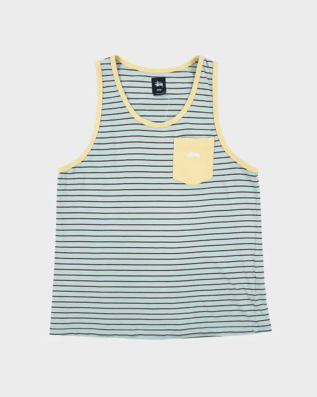Vintage Stussy Striped Tank Top Pocket Vest - M made by Stussy