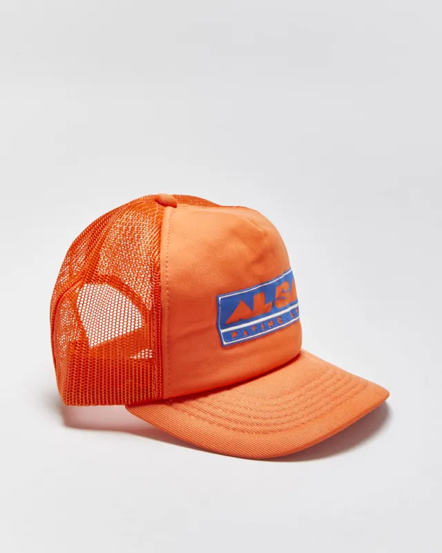 DS Vintage 1980s Alsa Paving Neon Puff Print Curve Brim Trucker Hat - OS made by Rokit