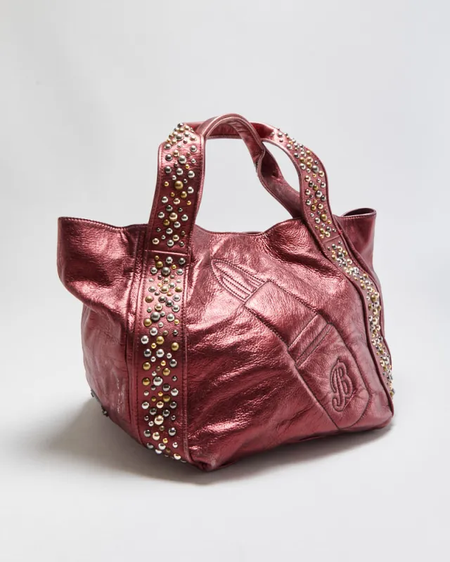 Vintage Y2K 00s Betsey Johnson Metallic Leather Lipstick Studded Handbag made by Betsey Johnson