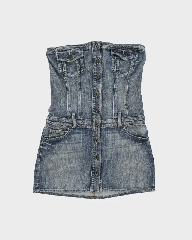 Vintage Y2K 00s Guess Button Through Sleeveless Denim Mini Dress - S made by Guess