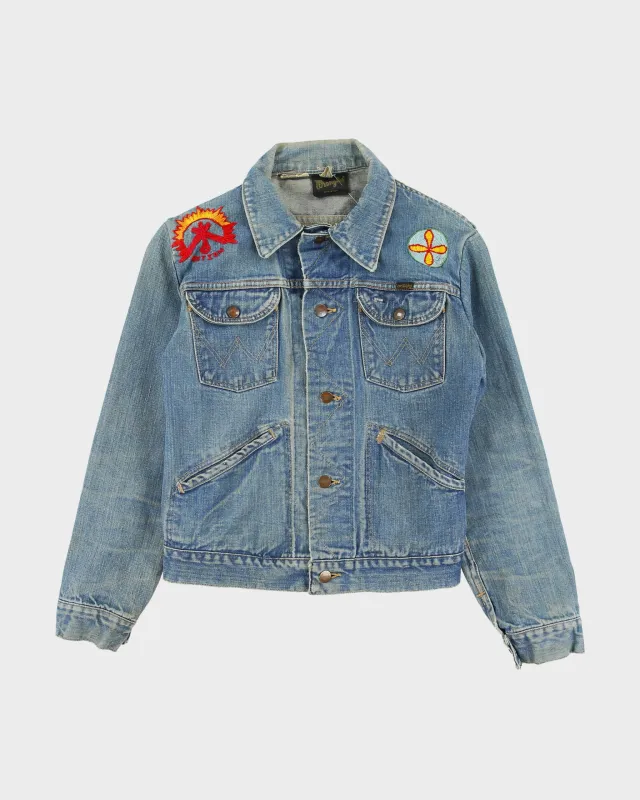Vintage 1970s Wrangler 124MJ Made In USA Custom Embroidered Denim Trucker Jacket - S made by Wrangler