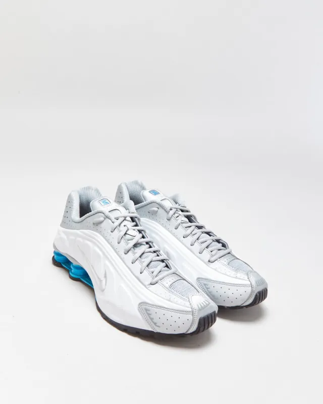 2024 Nike Shox R4 Metallic Silver/White/Blue Lagoon Trainers - UK11 made by Nike