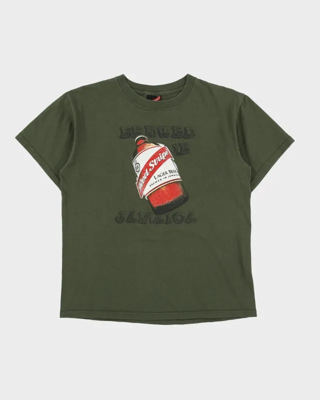 Vintage Y2K 00s Red Stripe Jamaica Khaki Heavyweight Crewneck T-Shirt - M made by Rokit