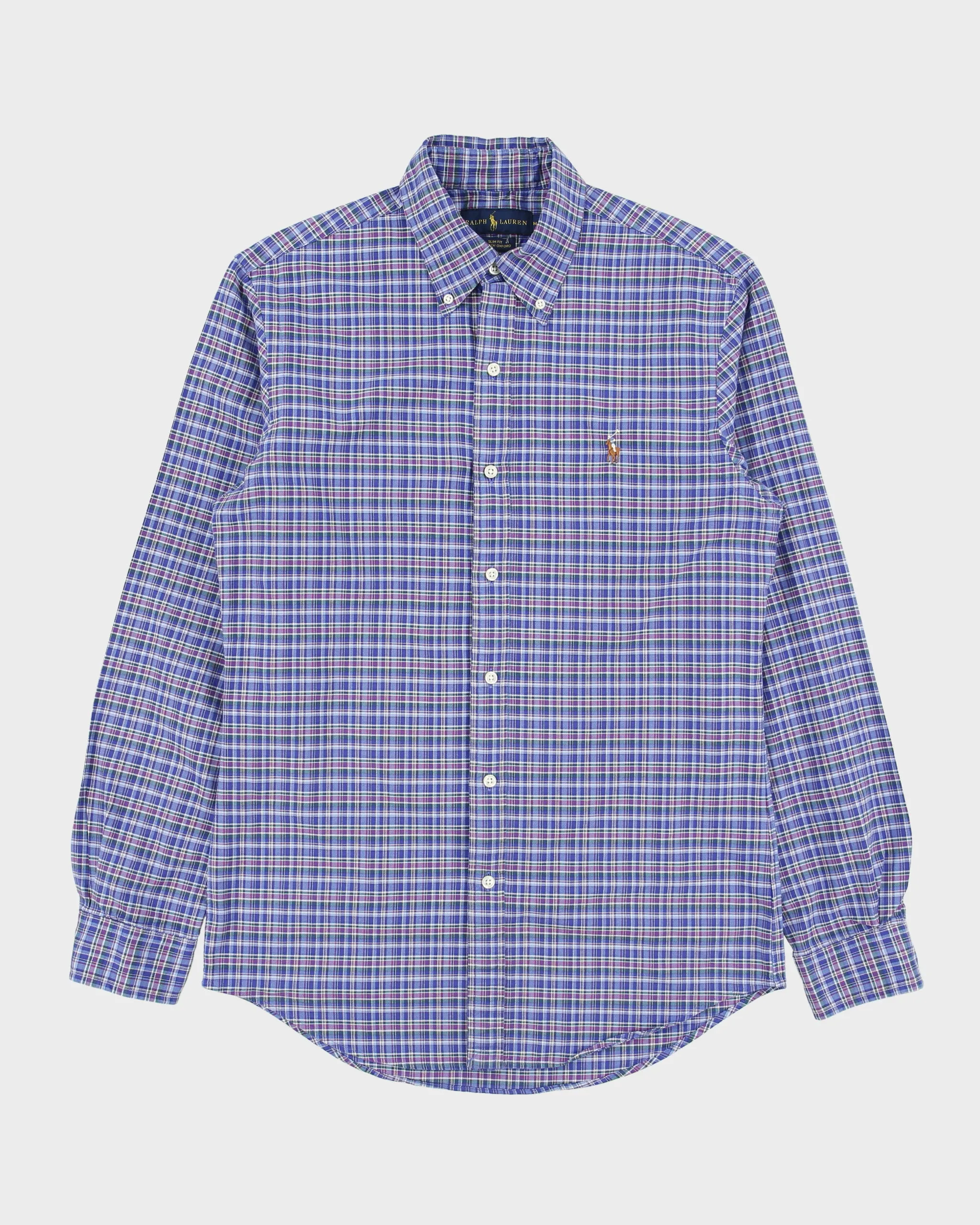 Vintage Ralph Lauren Tartan Plaid Slim Fit Long Sleeve Stretch Oxford Shirt - S sold by Rokit