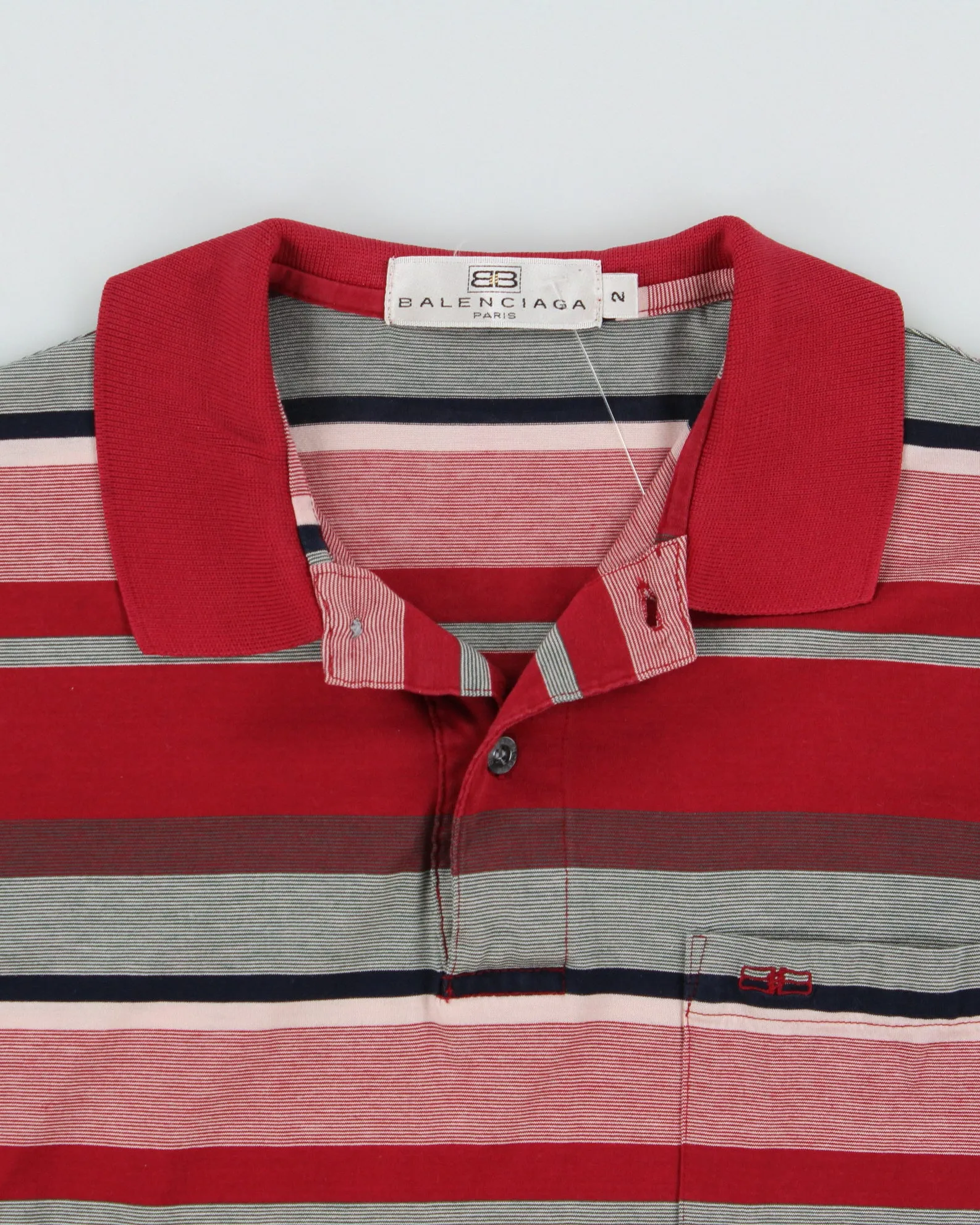 Vintage 1990s Balenciaga Paris Striped Mercerized Short Sleeve Pocket Polo Shirt - S sold by Rokit product image thumbnail 5