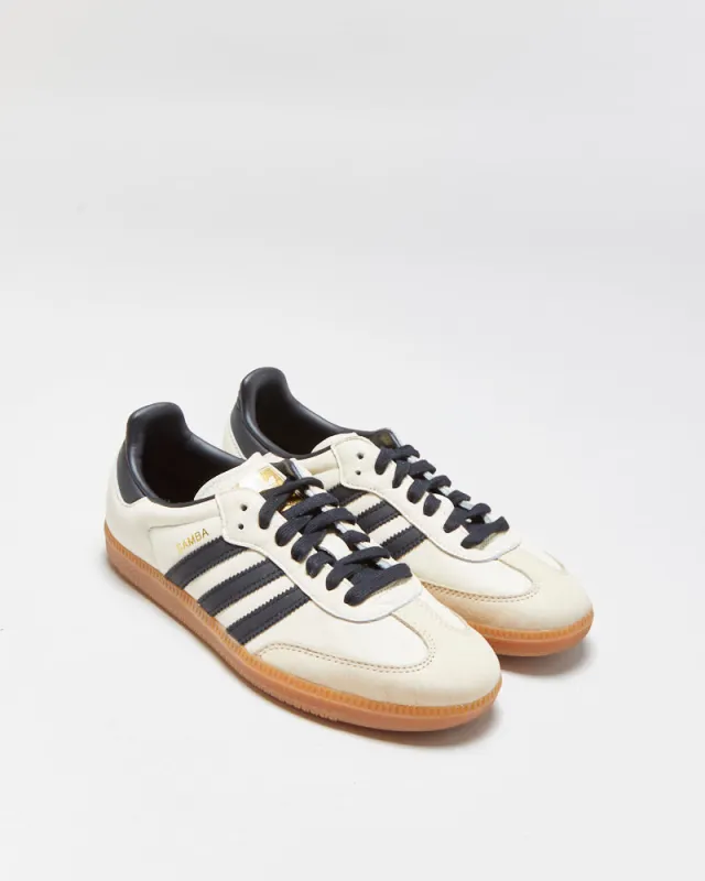 DS 2024 Adidas Samba OG Women's Cream/Neutral/Black Leather Trainers - UK6 made by Adidas