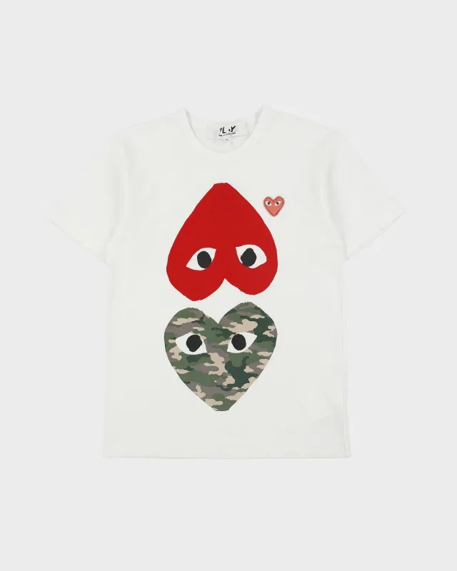 Comme Des Garçons PLAY Camo Mirrored Hearts Heavyweight Single Stitch Crewneck T-Shirt - S made by Comme des Garcons