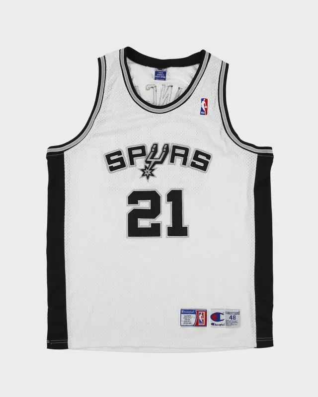 Vintage 1998-00 Champion San Antonio Spurs Tim Duncan #21 NBA Stitched Home Basketball Jersey - L made by Champion