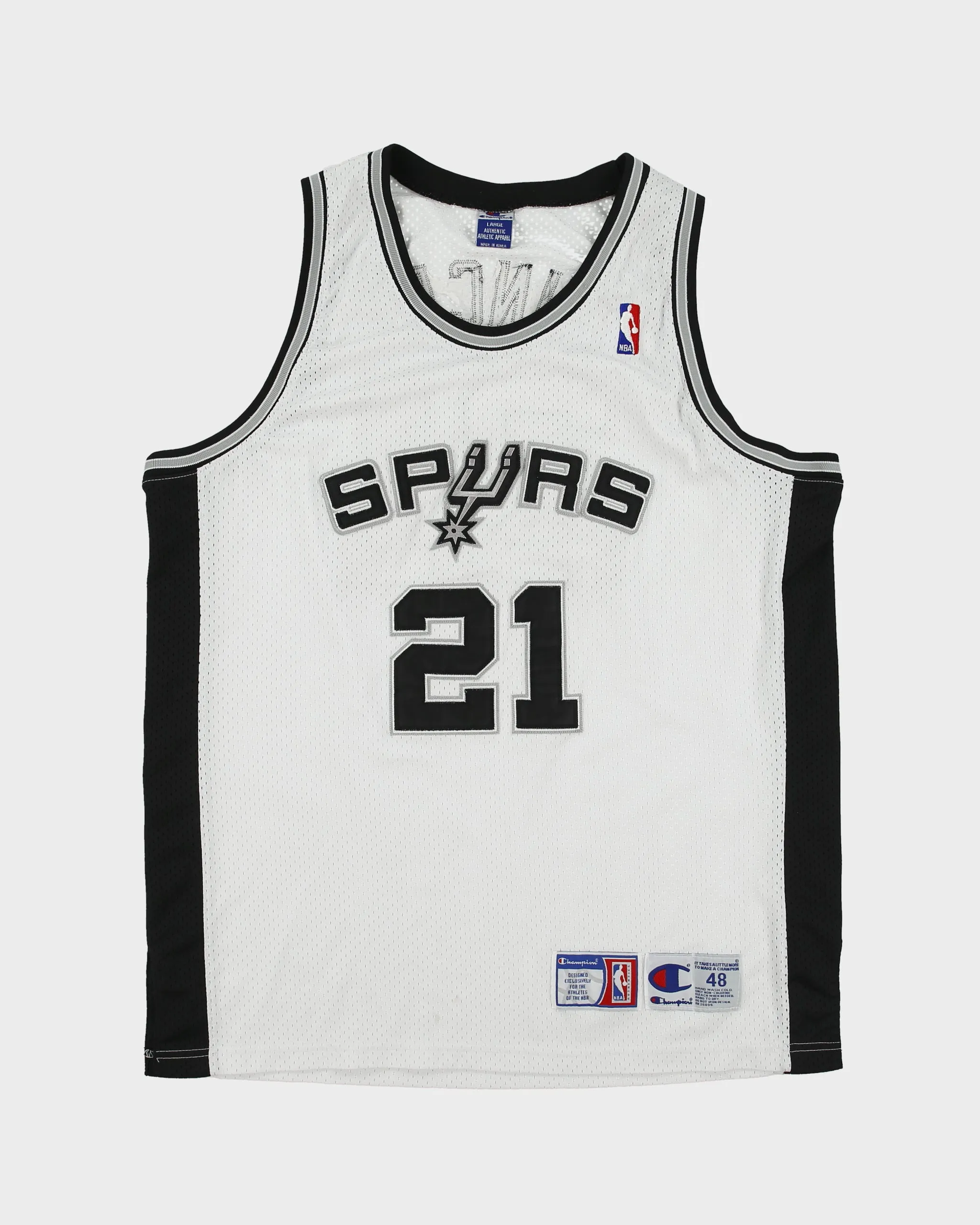 Vintage 1998-00 Champion San Antonio Spurs Tim Duncan #21 NBA Stitched Home Basketball Jersey - L sold by Rokit