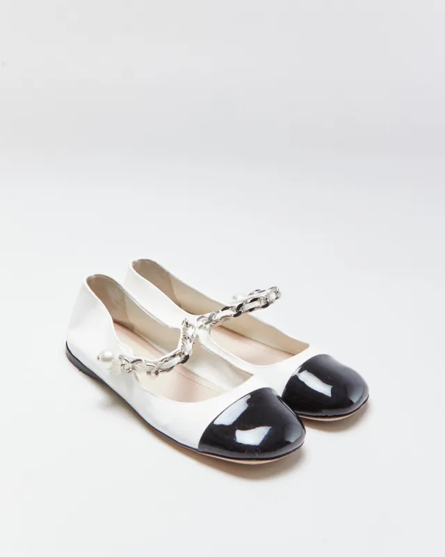 Miu Miu Pearl Chain Strap Patent Leather Mary Jane Ballet Flats - UK3 made by Miu Miu