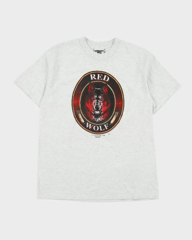 Vintage 1995 Lee Grey Marl Red Wolf Beer Heavyweight Made In USA Crewneck T-Shirt - M made by Lee