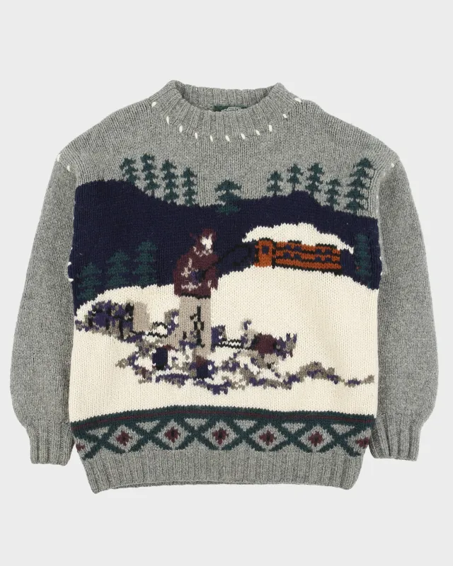 Vintage 1990s Beaver Canoe Hand Knit Wool Chunky High Neck Alaskan Jumper - XL made by Rokit