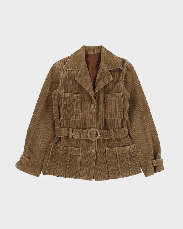 Vintage 1970s Women's Hand Crafted Made In USA Jumbo Corduroy Belted Sport Jacket - XS made by Rokit
