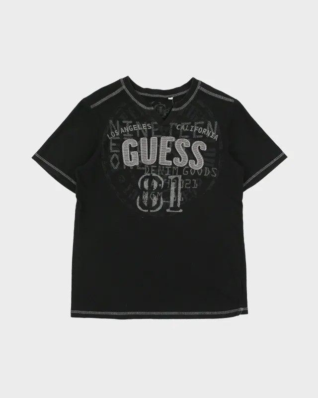 Vintage Y2K 00s Guess Women's Embroidered Contrast Stitch Notched Neck T-Shirt - L made by Guess