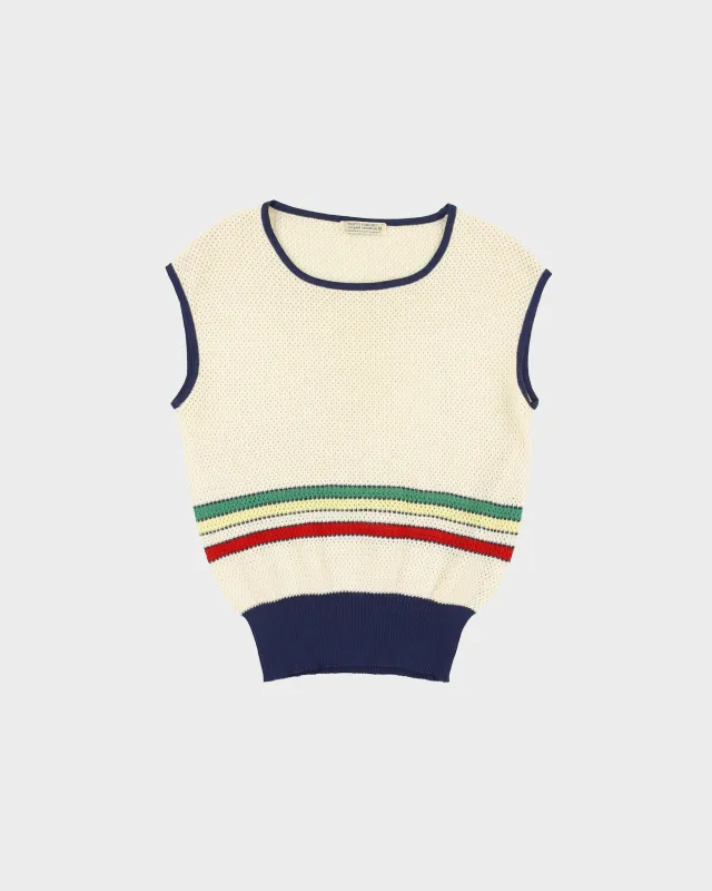 Vintage 1970s Mario Romano Women's Striped Wool Open-Knit Sweater Vest - S made by Rokit