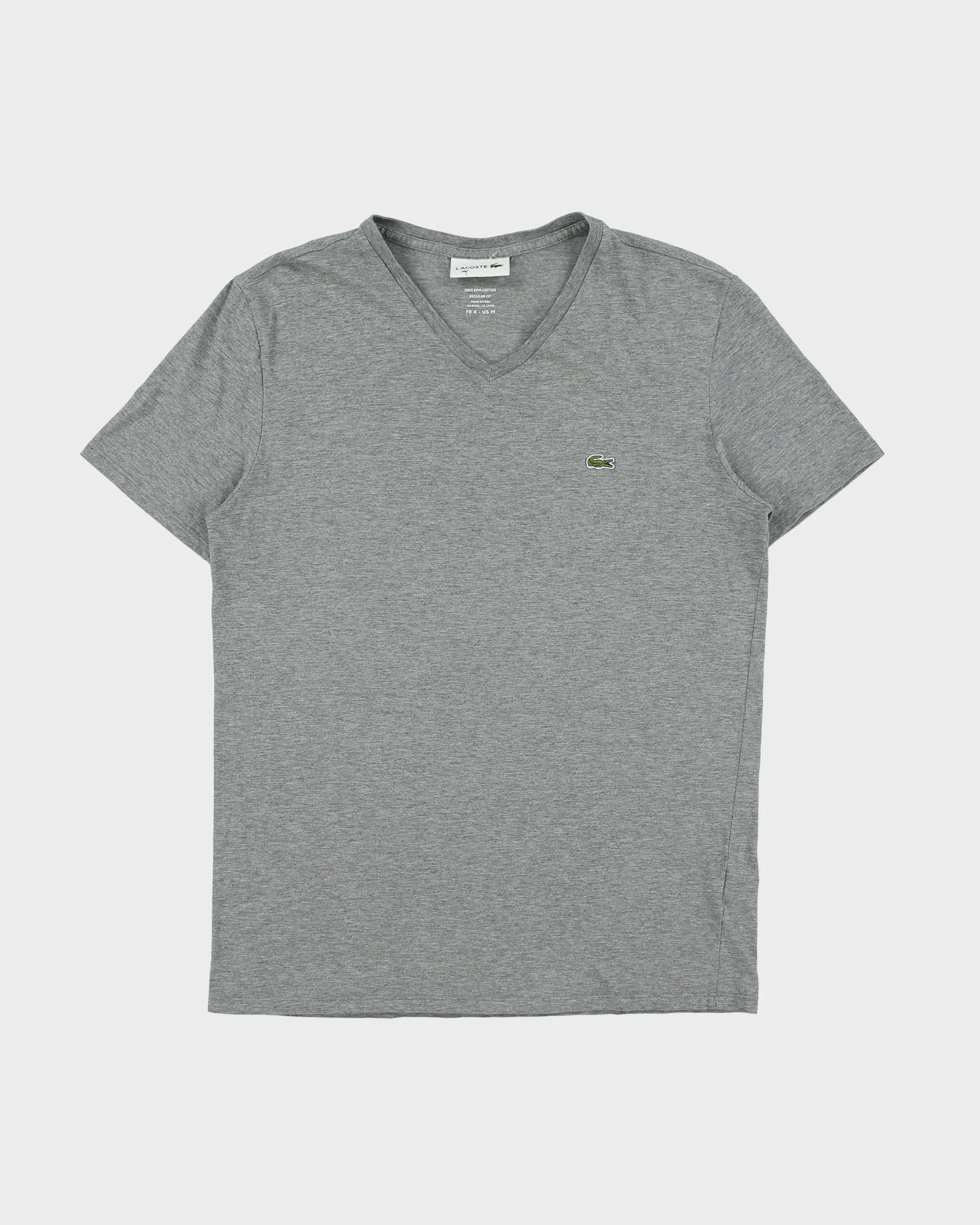 Vintage Lacoste Grey Marl Pima Cotton Classic Pique V-Neck T-Shirt - M sold by Rokit