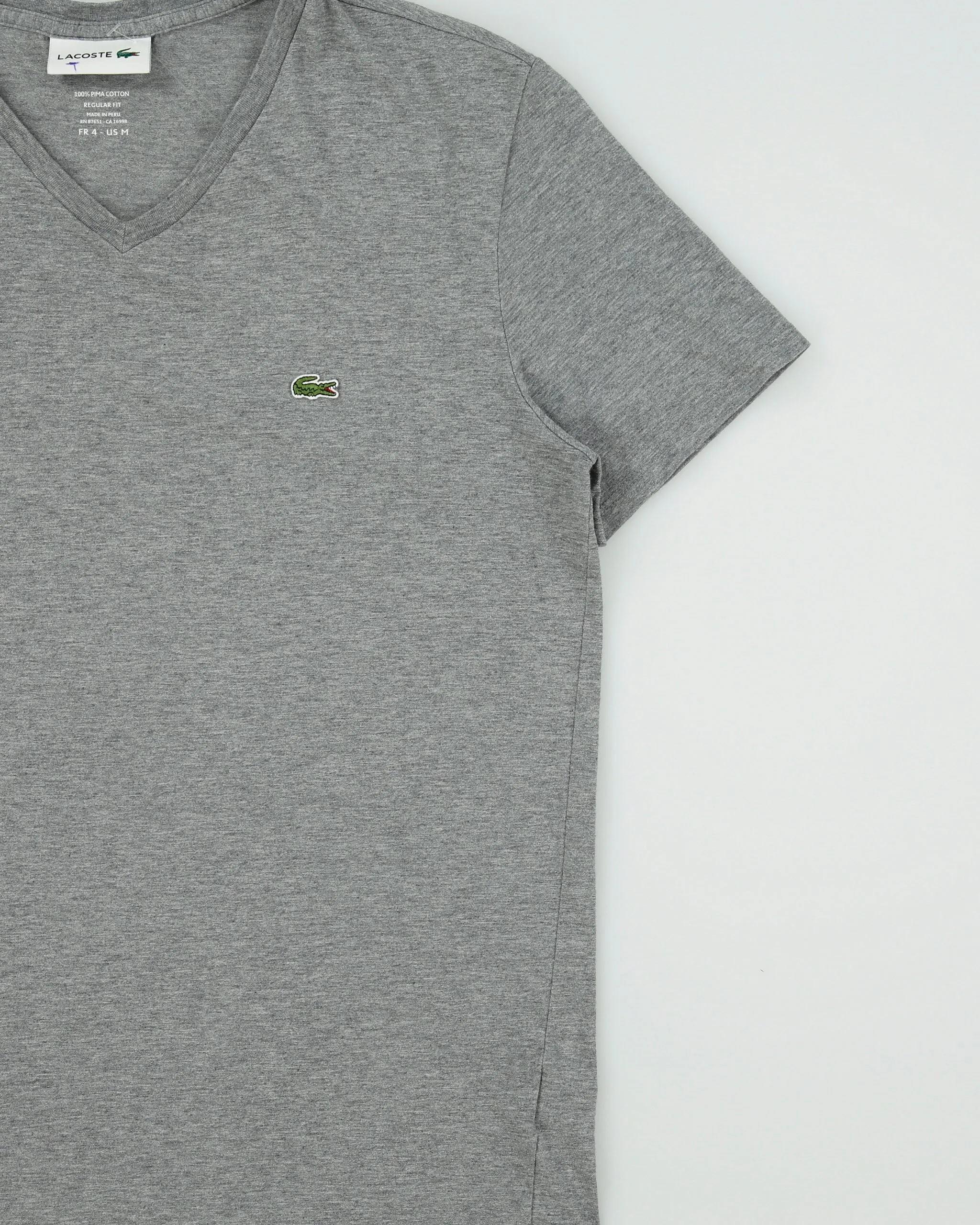 Vintage Lacoste Grey Marl Pima Cotton Classic Pique V-Neck T-Shirt - M sold by Rokit product image thumbnail 3