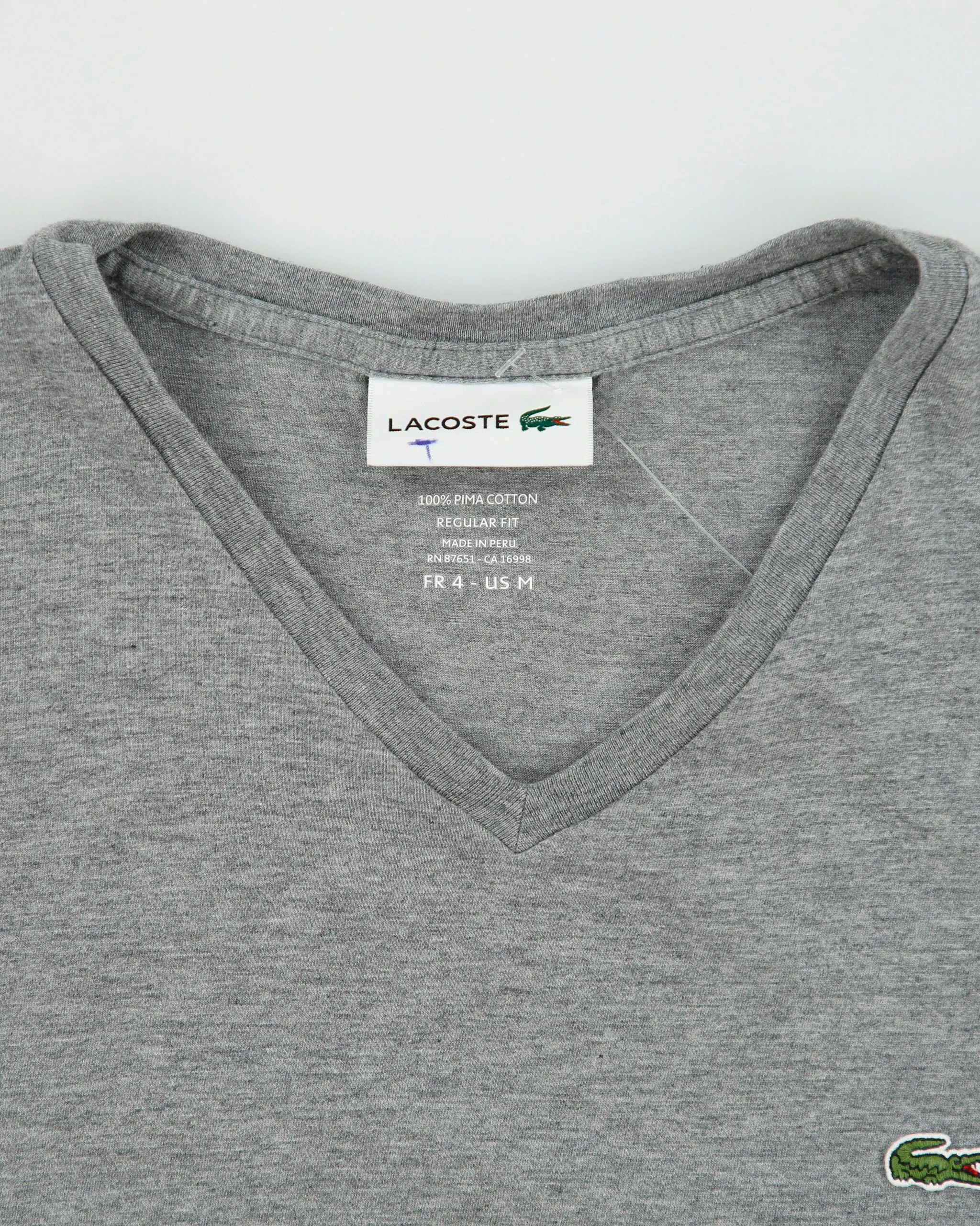 Vintage Lacoste Grey Marl Pima Cotton Classic Pique V-Neck T-Shirt - M sold by Rokit product image thumbnail 5